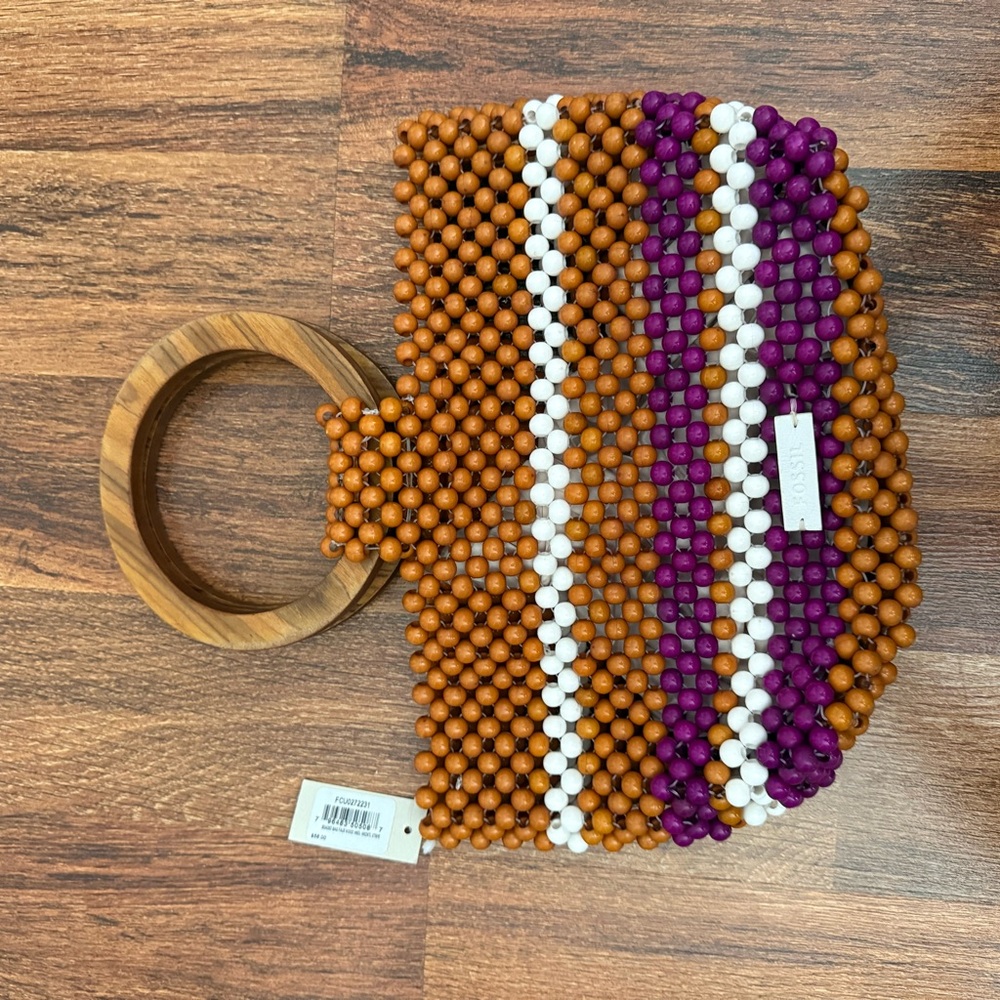 Fossil Beaded Clutch with Wooden Handle